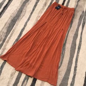 Double Split Ribbed Maxi Skirt
